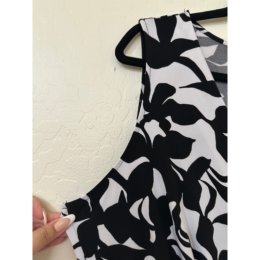 Susan Graver Womens XL Black White Abstract Floral Faux Wrap Ruched Sheath Dress - Picture 5 of 12